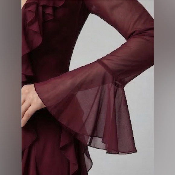 Ruffle Chiffon Maxi Dress Burgundy - Picture 8 of 10
